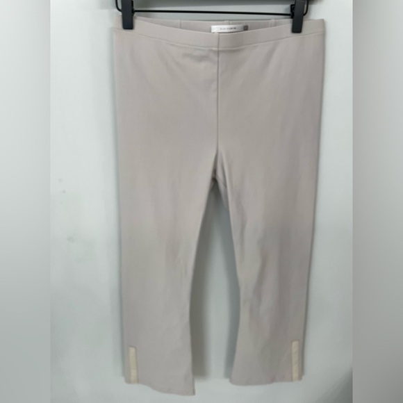 ELAINE KIM Leather Trim Tech Stretch Cropped Flare Leggings Mita Core Beige. 14 - Picture 1 of 5
